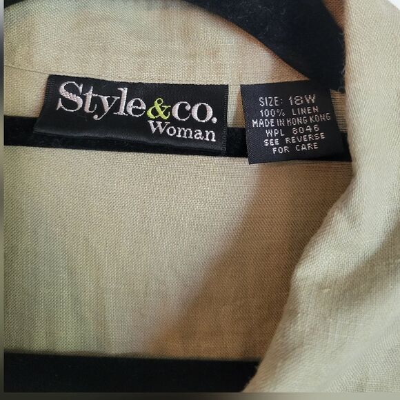 Style & Co sage green linen button up top Size 18W - Picture 2 of 5
